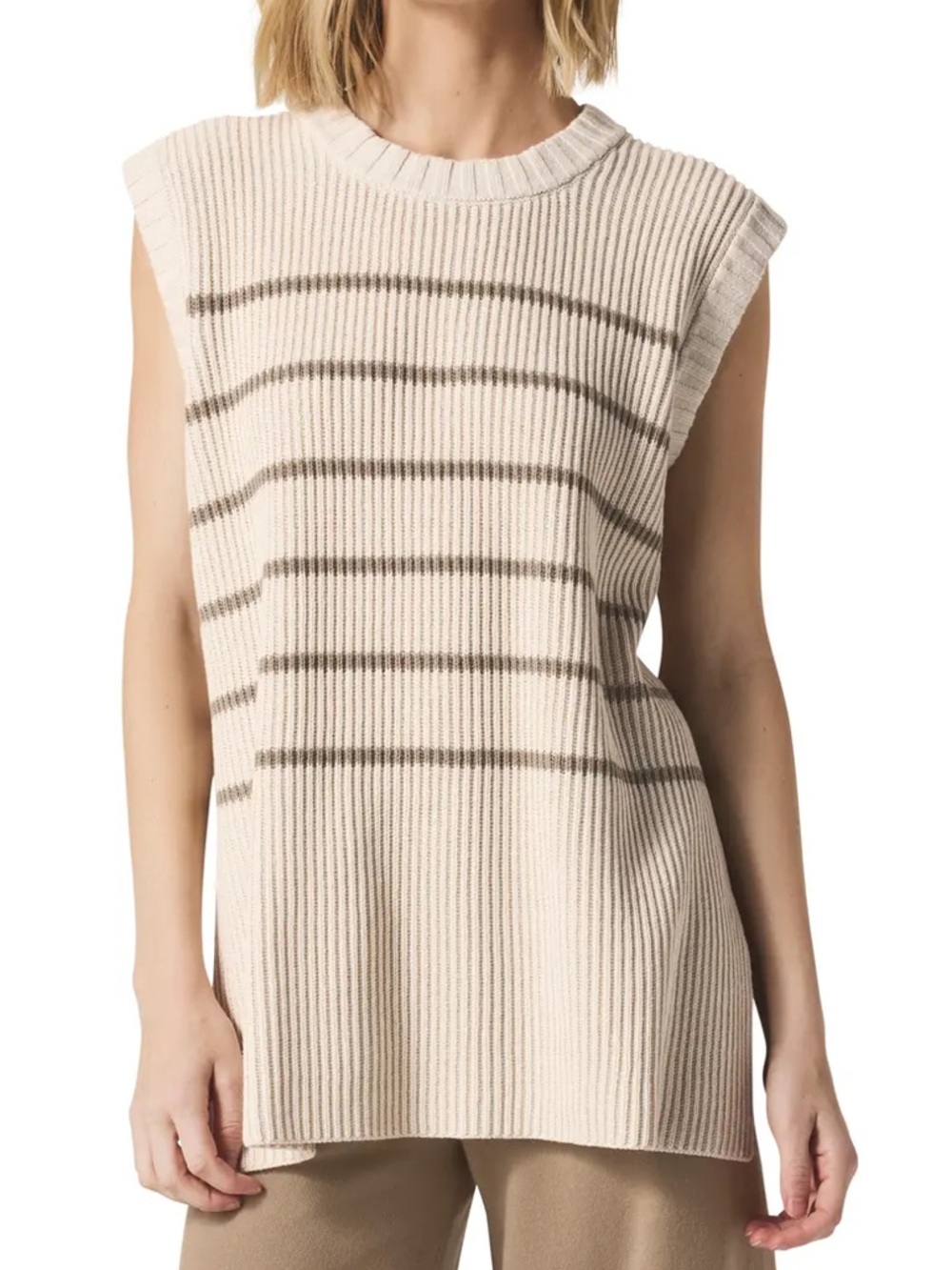 Splendid x @cellajaneblog Cream Ribbed Sleeveless Sweater Vest